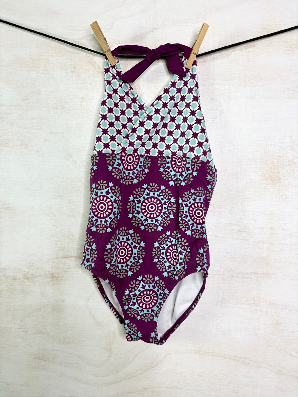 Tea Collection Purple and Aqua Geometric Girls' One-Piece Swimsuit